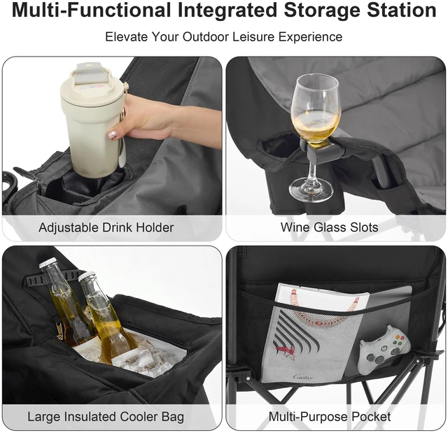 Alt view image 4 of 7 - Heavy Duty Padded Camping Chair for Adults, Oversized Outdoor Camping Chair | Capacity 450lbsLawn Chair with Cup Holder Cooler Pocket for Beach Outdoor Sports Fishing Garden
