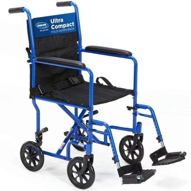 Main image of Transport Wheelchair for Adults, Compact Lightweight Wheel Chair with Foldable Backrest, 19in Seat with Seatbelt, Swing-Away Footrests, Portable Steel Travel Transfer Chair