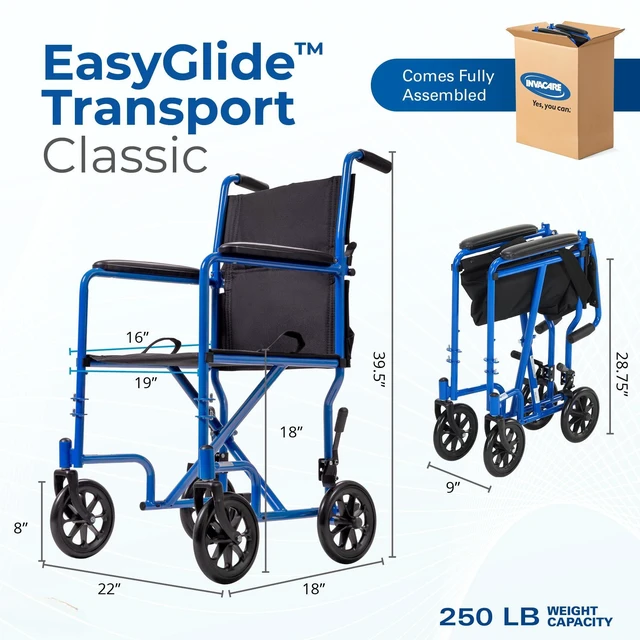 Alt view image 2 of 7 - Transport Wheelchair for Adults, Compact Lightweight Wheel Chair with Foldable Backrest, 19in Seat with Seatbelt, Swing-Away Footrests, Portable Steel Travel Transfer Chair