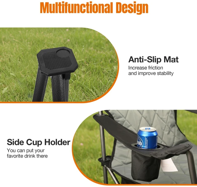 Alt view image 6 of 7 - Oversized Padded Camping Chairs with Lumbar Support& Cooler Bag | Heavy Duty 400LBS,Steel Frame,Cup Holder,Pocket,Sturdy Armrest,Reinforced Carry Bag,for Camping, Fishing, Lawn & Sports,Beach