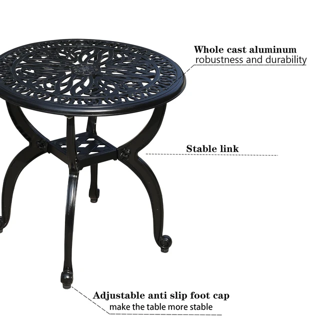 Alt view image 3 of 7 - Cast Aluminum Outdoor Side Table, All Weather Round Small Coffee Table for Patio,Park,Lawn,Yard (18.5" Black)