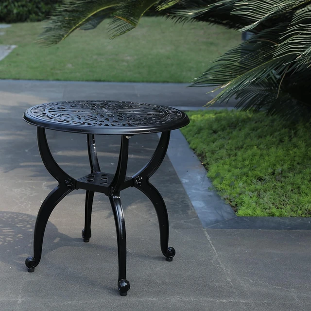 Alt view image 4 of 7 - Cast Aluminum Outdoor Side Table, All Weather Round Small Coffee Table for Patio,Park,Lawn,Yard (18.5" Black)