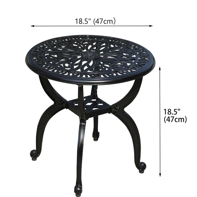 Alt view image 5 of 7 - Cast Aluminum Outdoor Side Table, All Weather Round Small Coffee Table for Patio,Park,Lawn,Yard (18.5" Black)