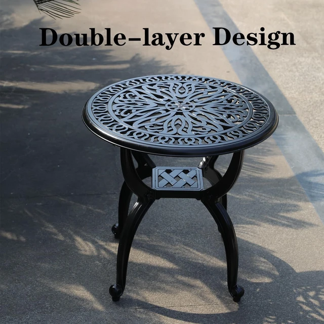 Alt view image 6 of 7 - Cast Aluminum Outdoor Side Table, All Weather Round Small Coffee Table for Patio,Park,Lawn,Yard (18.5" Black)