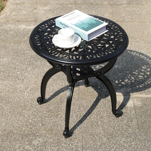 Alt view image 7 of 7 - Cast Aluminum Outdoor Side Table, All Weather Round Small Coffee Table for Patio,Park,Lawn,Yard (18.5" Black)