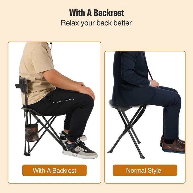 Alt view image 3 of 7 - 2 Pack Tripod Hunting Chairs for Blinds | Folding Lightweight Portable Fishing Chair for Adults Hunting Stools with Backrest, Golf Chairs for Spectators, Camo