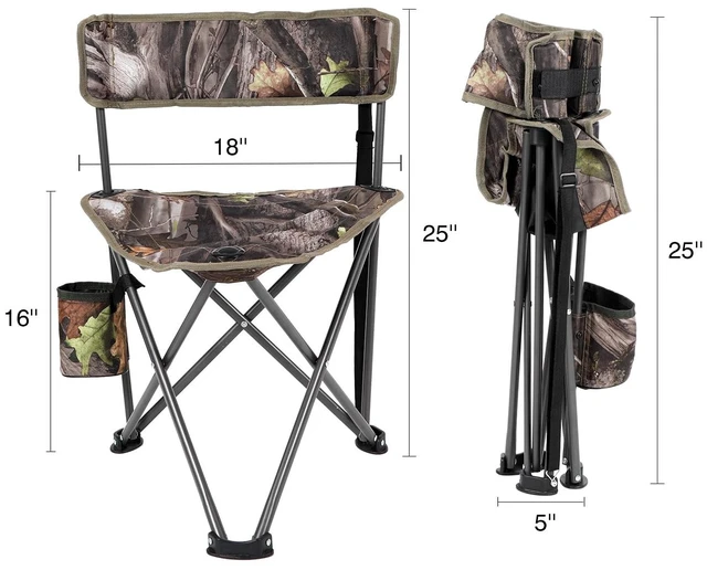Alt view image 2 of 7 - 2 Pack Tripod Hunting Chairs for Blinds | Folding Lightweight Portable Fishing Chair for Adults Hunting Stools with Backrest, Golf Chairs for Spectators, Camo