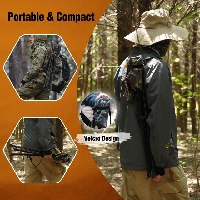 Alt view image 7 of 7 - 2 Pack Tripod Hunting Chairs for Blinds | Folding Lightweight Portable Fishing Chair for Adults Hunting Stools with Backrest, Golf Chairs for Spectators, Camo
