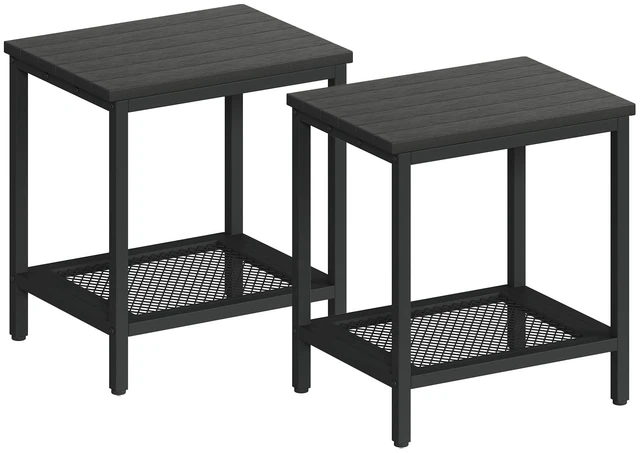 Main image of Outdoor Side Table with Storage 2-Tier Patio End Table,Black 2PC | Outdoor Accent Table, Small Porch Tables For Pool, Deck, Garden