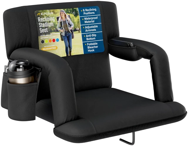 Main image of Stadium Seats with Back Support for Bleachers Wide Bleacher Chairs with Thick Padded Cushion, Armrests, Side Pockets, & Shoulder Straps Best Portable Seat Chair for Sports Events