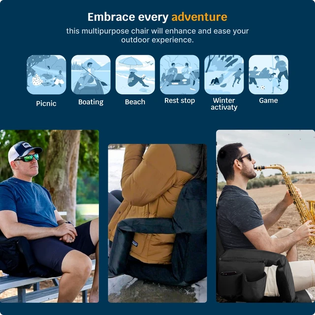 Alt view image 7 of 7 - Stadium Seats with Back Support for Bleachers Wide Bleacher Chairs with Thick Padded Cushion, Armrests, Side Pockets, & Shoulder Straps Best Portable Seat Chair for Sports Events