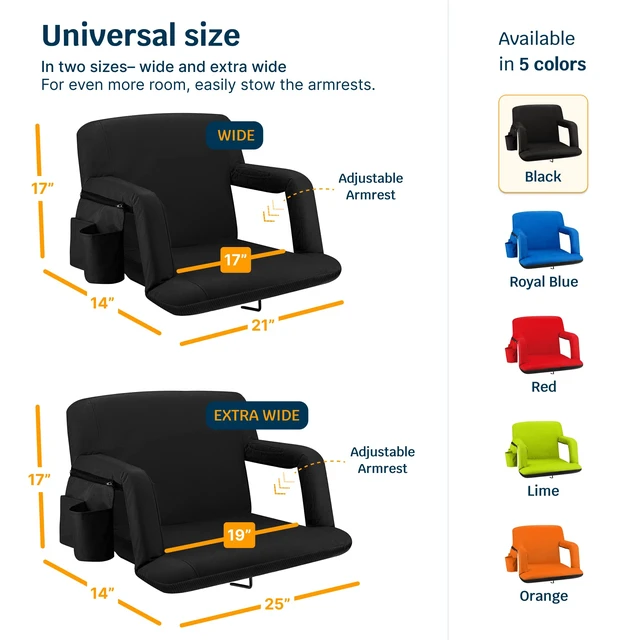 Alt view image 5 of 7 - Stadium Seats with Back Support for Bleachers Wide Bleacher Chairs with Thick Padded Cushion, Armrests, Side Pockets, & Shoulder Straps Best Portable Seat Chair for Sports Events