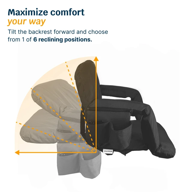 Alt view image 6 of 7 - Stadium Seats with Back Support for Bleachers Wide Bleacher Chairs with Thick Padded Cushion, Armrests, Side Pockets, & Shoulder Straps Best Portable Seat Chair for Sports Events