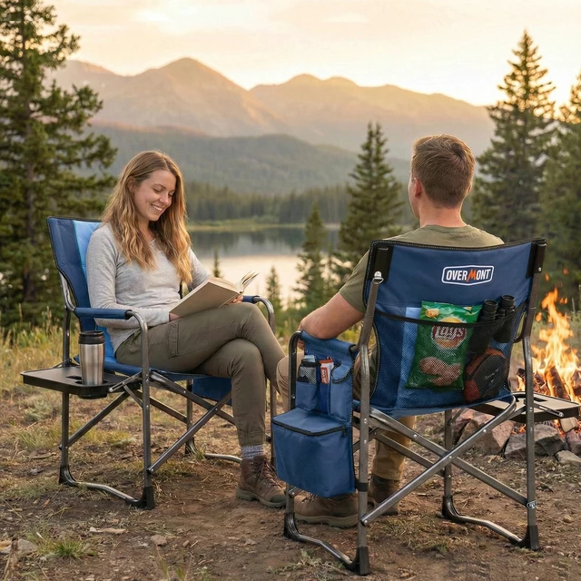 Alt view image 2 of 7 - Folding Camping Chair with Side Table, Cooler Bag, 400 lb Capacity | Oversized Directors Chair for Lawn, Beach, Picnics and Fishing, 600D Oxford, 11.8 lb, Shoulder Strap and Storage Pockets