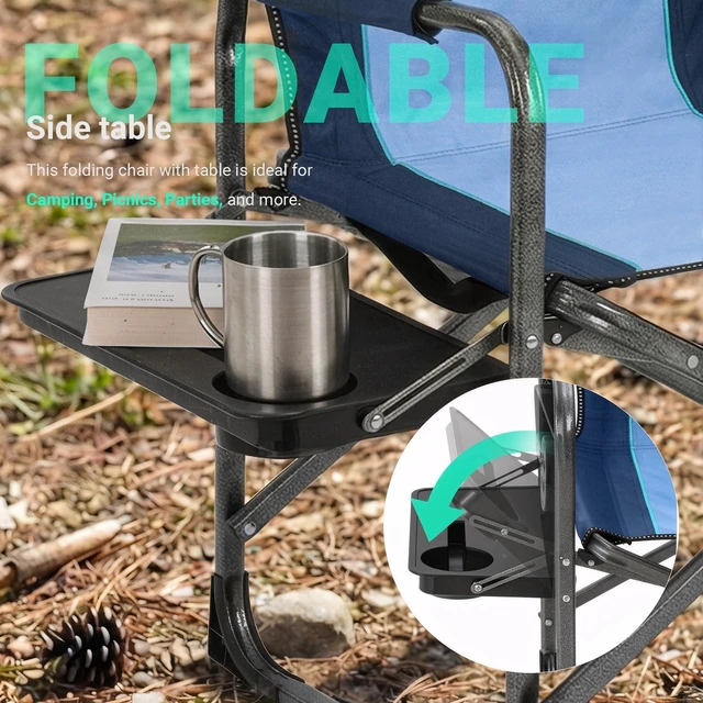 Alt view image 5 of 7 - Folding Camping Chair with Side Table, Cooler Bag, 400 lb Capacity | Oversized Directors Chair for Lawn, Beach, Picnics and Fishing, 600D Oxford, 11.8 lb, Shoulder Strap and Storage Pockets