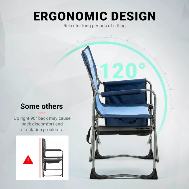 Alt view image 6 of 7 - Folding Camping Chair with Side Table, Cooler Bag, 400 lb Capacity | Oversized Directors Chair for Lawn, Beach, Picnics and Fishing, 600D Oxford, 11.8 lb, Shoulder Strap and Storage Pockets