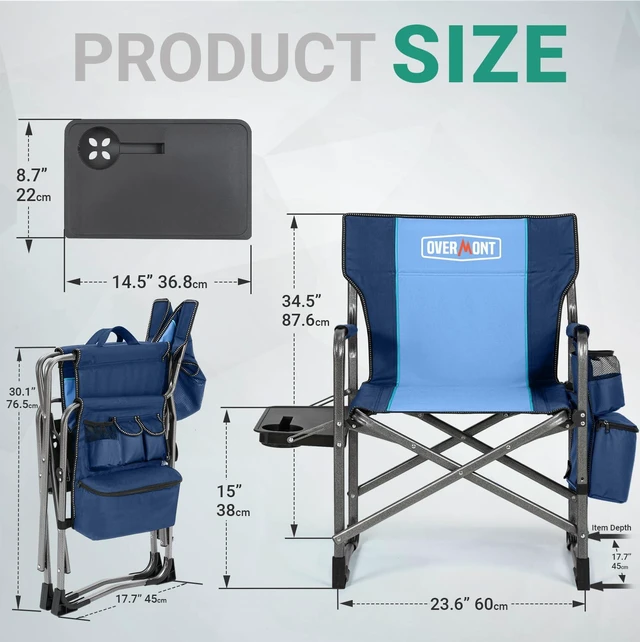 Alt view image 7 of 7 - Folding Camping Chair with Side Table, Cooler Bag, 400 lb Capacity | Oversized Directors Chair for Lawn, Beach, Picnics and Fishing, 600D Oxford, 11.8 lb, Shoulder Strap and Storage Pockets