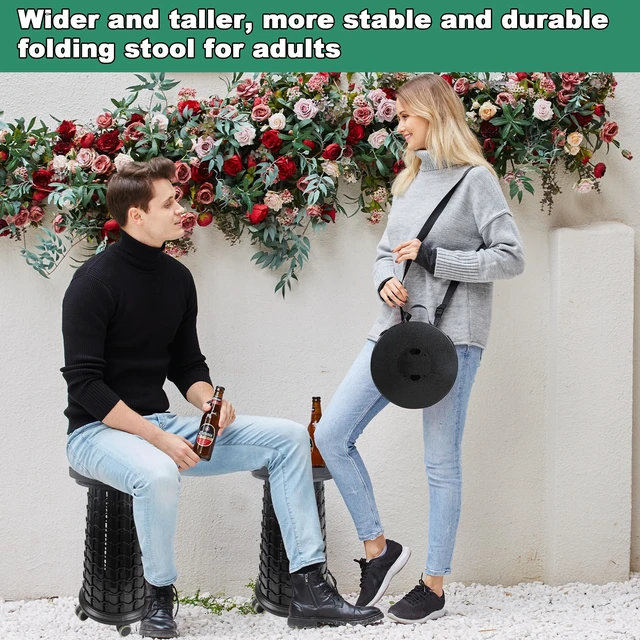Alt view image 4 of 7 - Upgrade XXL Collapsilbe Stool with Wheels & Cushion, H 20.1, D 13 Heavy Duty Load Capacity 1000lbs, Portable Retractable Telescoping Folding Rolling Stool for Home, Office, Garage