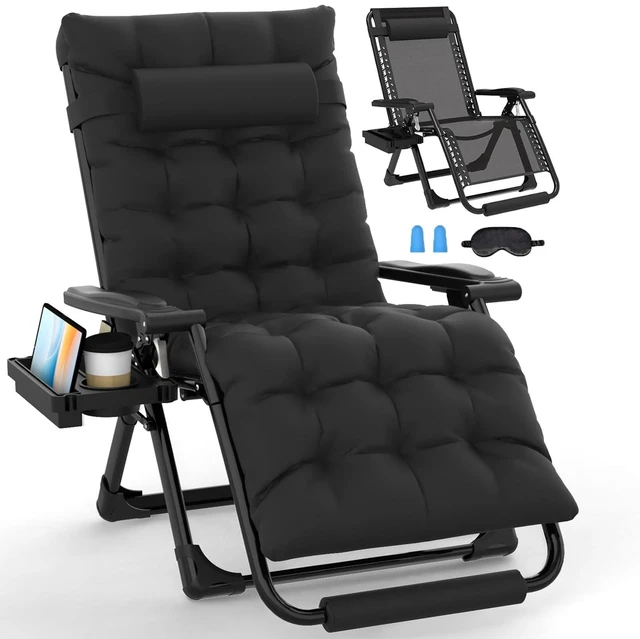 Main image of Oversized Zero Gravity Chairs XL, 29in Padded Recliner Chair, Black | Reclining Lounge Chair, Folding Anti Gravity Chairs w/Aluminum Alloy Lock,Headrest,Cup Holder, Support 440lbs,for Lawn Patio