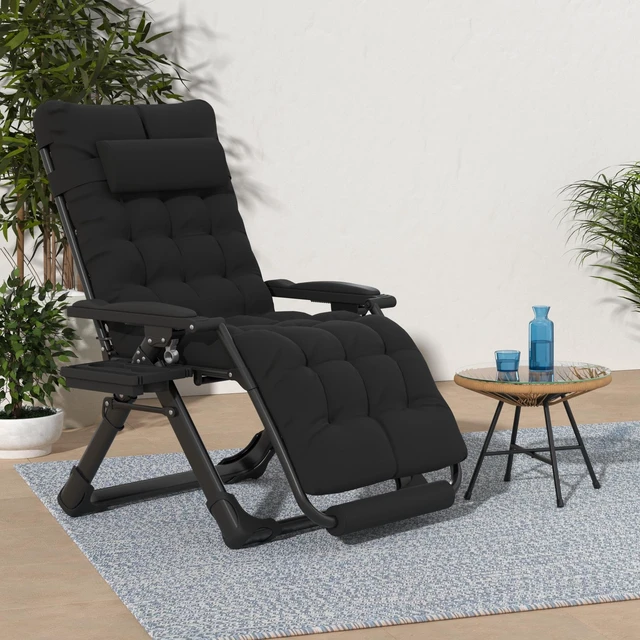 Alt view image 2 of 7 - Oversized Zero Gravity Chairs XL, 29in Padded Recliner Chair, Black | Reclining Lounge Chair, Folding Anti Gravity Chairs w/Aluminum Alloy Lock,Headrest,Cup Holder, Support 440lbs,for Lawn Patio