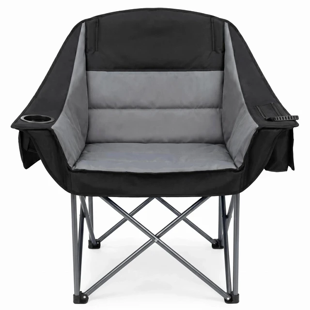 Main image of Oversized Camping Chair Padded Heavy Duty Lawn chair Support 500 lbs,Grey | Padded Portable Camping Chairs Foldable Comfy Lawn chair Built-in Cooler Bag, Cup Holder for Family/Beach/Tailgating
