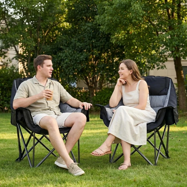 Alt view image 2 of 7 - Oversized Camping Chair Padded Heavy Duty Lawn chair Support 500 lbs,Grey | Padded Portable Camping Chairs Foldable Comfy Lawn chair Built-in Cooler Bag, Cup Holder for Family/Beach/Tailgating