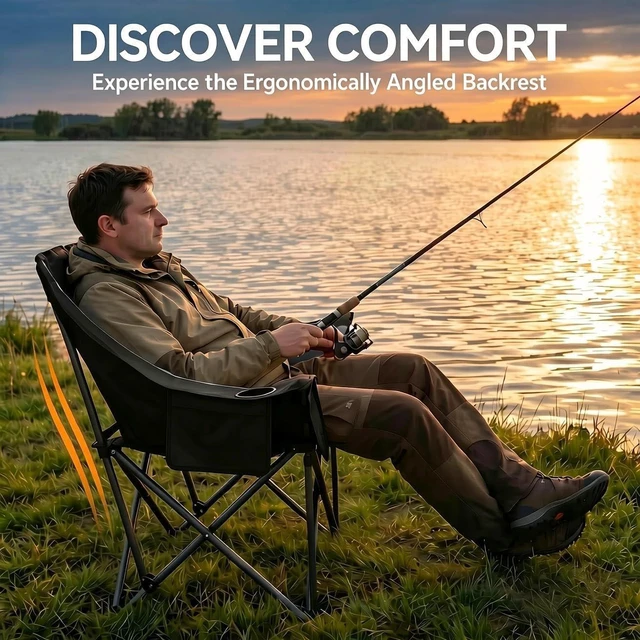 Alt view image 5 of 7 - Oversized Camping Chair Padded Heavy Duty Lawn chair Support 500 lbs,Grey | Padded Portable Camping Chairs Foldable Comfy Lawn chair Built-in Cooler Bag, Cup Holder for Family/Beach/Tailgating