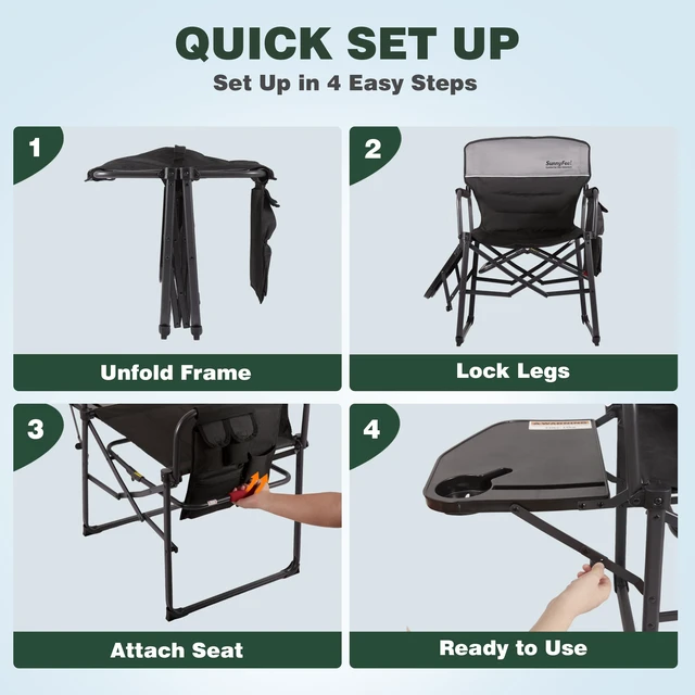 Alt view image 5 of 7 - Oversized Directors Camping Chair for Adults with Side Table Portable Folding Chair 500 LBS with Padded Back, Cup Holder, Side Pocket & Carry Bag for Camping, Fish, Lawn, Beach