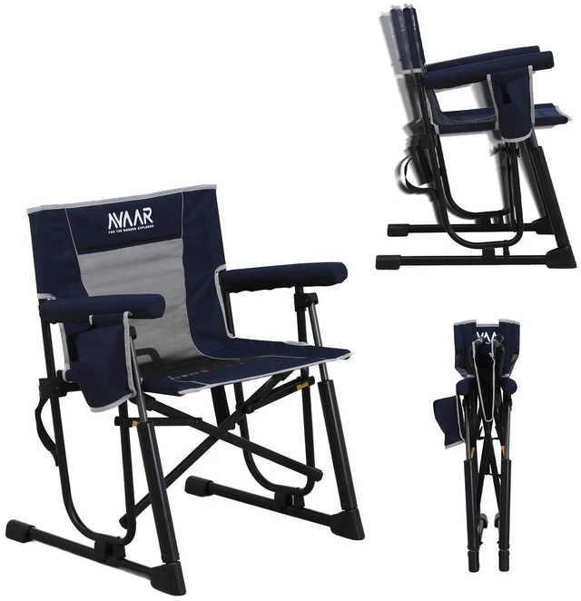 Main image of Go-Flow Compact Rocking Camping Chair,Durable Armrests,Drink Holder & Comfortable Backrest,Portable Travel Seat for Camping, Fishing, Lawn, Beach, Patio,400LBS Capacity, Indigo Blue