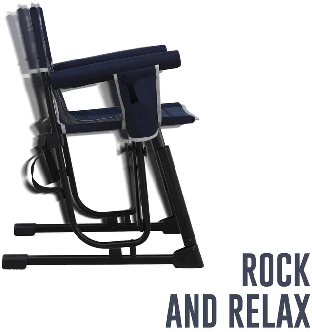 Alt view image 2 of 7 - Go-Flow Compact Rocking Camping Chair,Durable Armrests,Drink Holder & Comfortable Backrest,Portable Travel Seat for Camping, Fishing, Lawn, Beach, Patio,400LBS Capacity, Indigo Blue