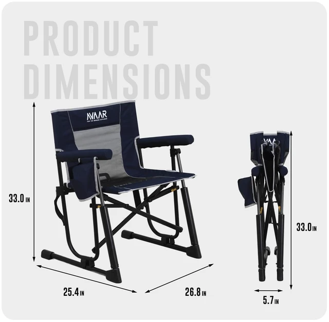 Alt view image 3 of 7 - Go-Flow Compact Rocking Camping Chair,Durable Armrests,Drink Holder & Comfortable Backrest,Portable Travel Seat for Camping, Fishing, Lawn, Beach, Patio,400LBS Capacity, Indigo Blue