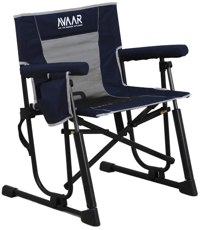 Alt view image 6 of 7 - Go-Flow Compact Rocking Camping Chair,Durable Armrests,Drink Holder & Comfortable Backrest,Portable Travel Seat for Camping, Fishing, Lawn, Beach, Patio,400LBS Capacity, Indigo Blue