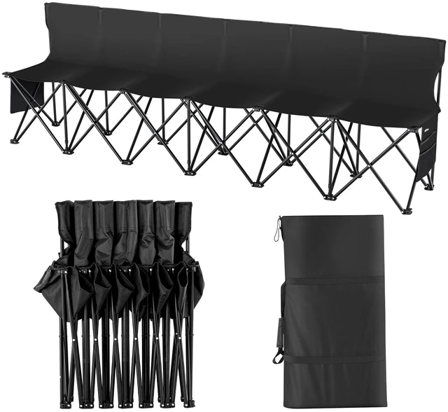 Main image of Portable Folding Bench 6 Seats Sideline Camping with Backrest Black | for Team Sports and Outdoor Events, Includes Carry Bag, No-Assembly Setup, Instant Seating, and Supportive Rest for Players
