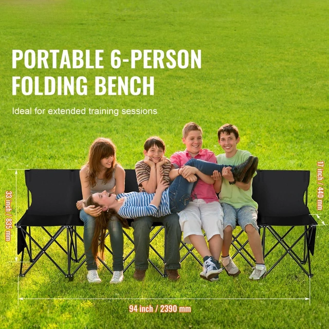 Alt view image 2 of 7 - Portable Folding Bench 6 Seats Sideline Camping with Backrest Black | for Team Sports and Outdoor Events, Includes Carry Bag, No-Assembly Setup, Instant Seating, and Supportive Rest for Players