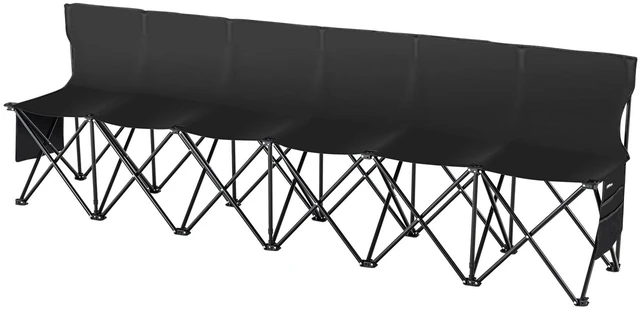 Alt view image 4 of 7 - Portable Folding Bench 6 Seats Sideline Camping with Backrest Black | for Team Sports and Outdoor Events, Includes Carry Bag, No-Assembly Setup, Instant Seating, and Supportive Rest for Players