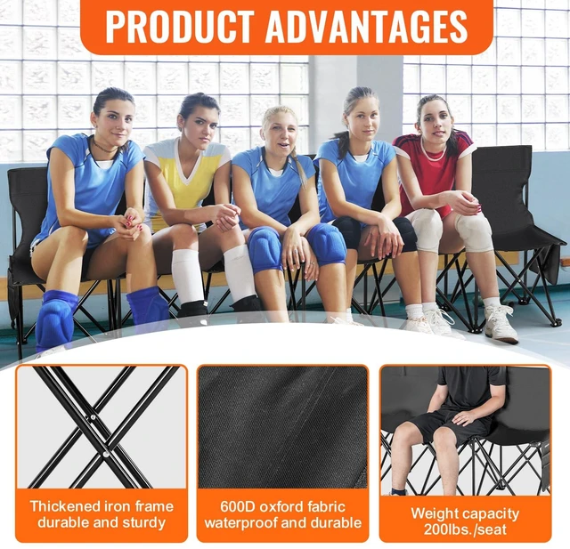 Alt view image 5 of 7 - Portable Folding Bench 6 Seats Sideline Camping with Backrest Black | for Team Sports and Outdoor Events, Includes Carry Bag, No-Assembly Setup, Instant Seating, and Supportive Rest for Players