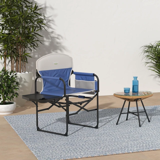 Alt view image 2 of 7 - Oversized Directors Camping Chair for Adults with Side Table | Padded Portable Folding Camp Chair Support 300LBS with Cup Holder, Side Pocket & Carry Bag, Blue for Camping, RV, Lawn, Fish