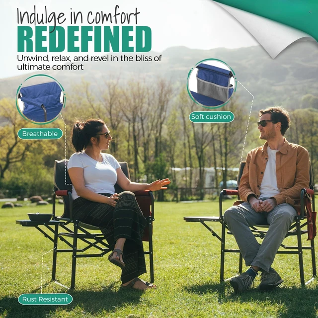 Alt view image 4 of 7 - Oversized Directors Camping Chair for Adults with Side Table | Padded Portable Folding Camp Chair Support 300LBS with Cup Holder, Side Pocket & Carry Bag, Blue for Camping, RV, Lawn, Fish