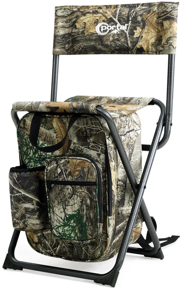 Main image of Backpack Cooler Chair with Backrest, Portable Folding Stool | Camo, up to 350 lbs, Cup Holder, Zipper Pocket, Non-slip Foot, Compact for Camping Fishing Hunting Hiking Sports Outdoor
