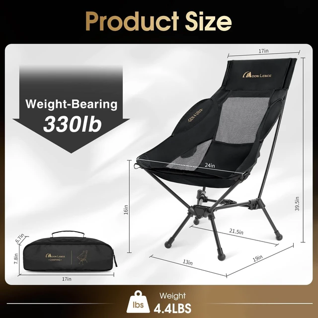Alt view image 2 of 7 - High Back Folding Camping Chair, 330lbs Portable Compact Chair with Wide Seat & Ergonomic Back Support (Black)