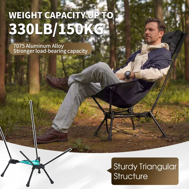 Alt view image 3 of 7 - High Back Folding Camping Chair, 330lbs Portable Compact Chair with Wide Seat & Ergonomic Back Support (Black)