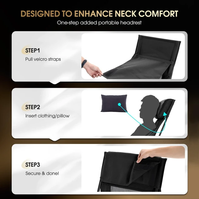 Alt view image 4 of 7 - High Back Folding Camping Chair, 330lbs Portable Compact Chair with Wide Seat & Ergonomic Back Support (Black)