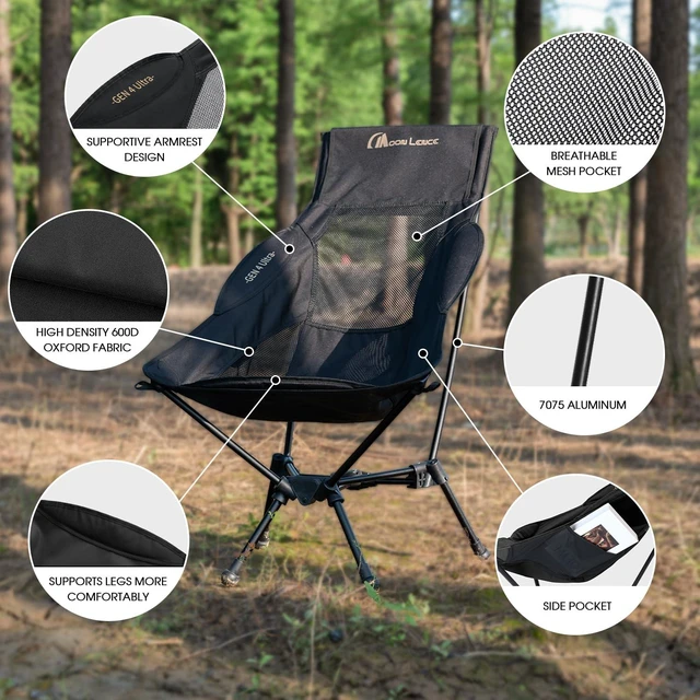 Alt view image 6 of 7 - High Back Folding Camping Chair, 330lbs Portable Compact Chair with Wide Seat & Ergonomic Back Support (Black)