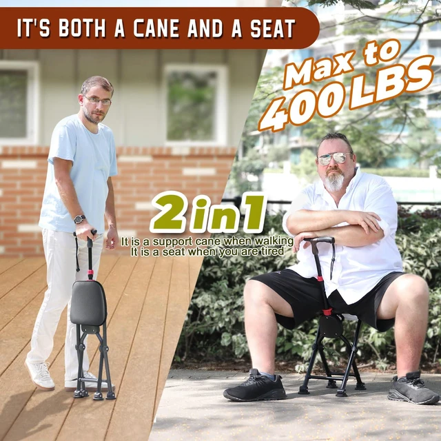 Alt view image 2 of 7 - Four-Legged Cane with Seat, Unisex Cane with Seat Folding Lightweight, Adjustable Anti-Slip Cane Chair, Walking Cane with Seat Suitable for Men, Women, Adults and Seniors (Seat Height 21.65 in)