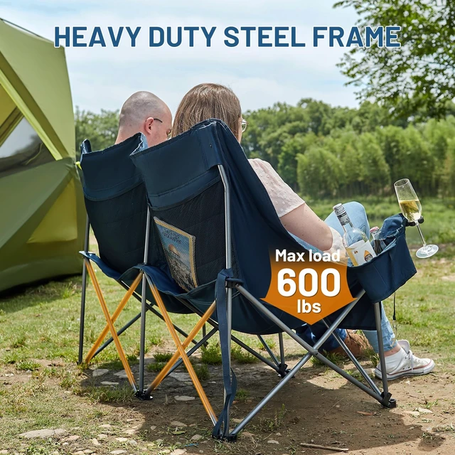 Alt view image 3 of 7 - Oversized Double Camping Chair, Extra Wide Folding Camp Couch | Loveseat Folding Chairs with Cup & Wine Glass Holders, Dual Camping Chair with Pocket & Carry Bag for Campsites, Patio, Lawn