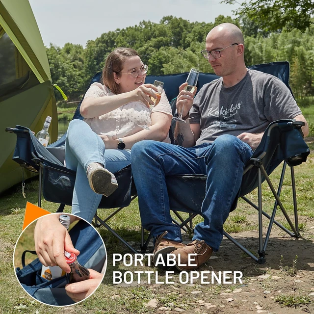 Alt view image 5 of 7 - Oversized Double Camping Chair, Extra Wide Folding Camp Couch | Loveseat Folding Chairs with Cup & Wine Glass Holders, Dual Camping Chair with Pocket & Carry Bag for Campsites, Patio, Lawn
