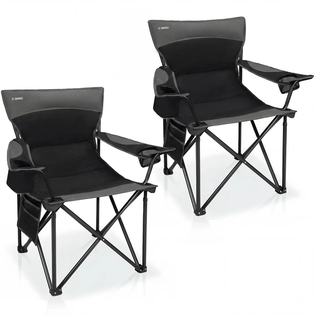 Main image of Oversized Camping Chair for Adults - 2 Pack Padded Lawn Chairs with Cup Holder & Side Pocket,Heavy Duty Folding Outdoor Chairs for Camp,Sports,Picnic,Beach,Black
