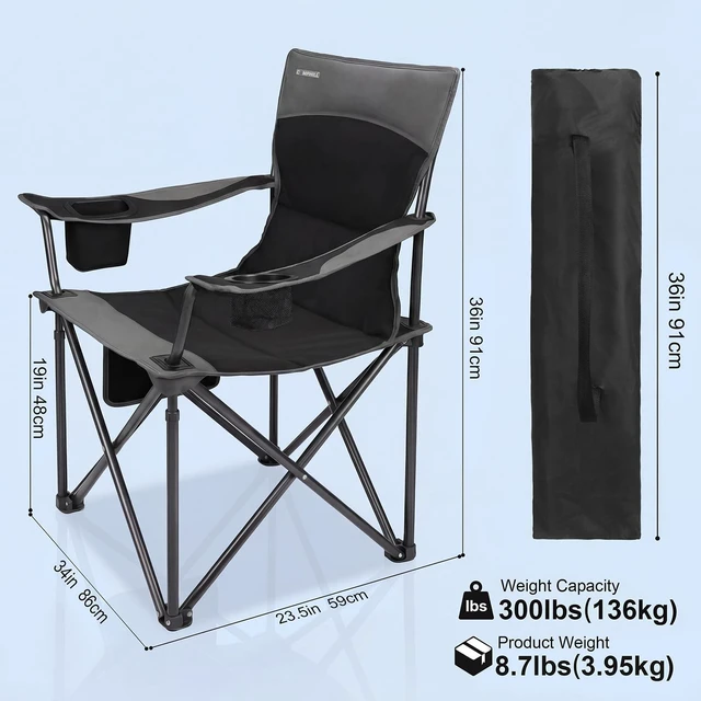 Alt view image 2 of 6 - Oversized Camping Chair for Adults - 2 Pack Padded Lawn Chairs with Cup Holder & Side Pocket,Heavy Duty Folding Outdoor Chairs for Camp,Sports,Picnic,Beach,Black