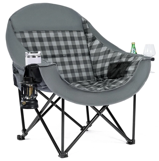 Main image of Oversized Camping Chair for Adults, 500 LBS Heavy Duty Folding Chair, Plaid | Big & Tall Adults, Padded Camping Chair XL, 600D Oxford Fabric, Cup Holder, Side Pocket, Lawn Chair, Beach, Fishing