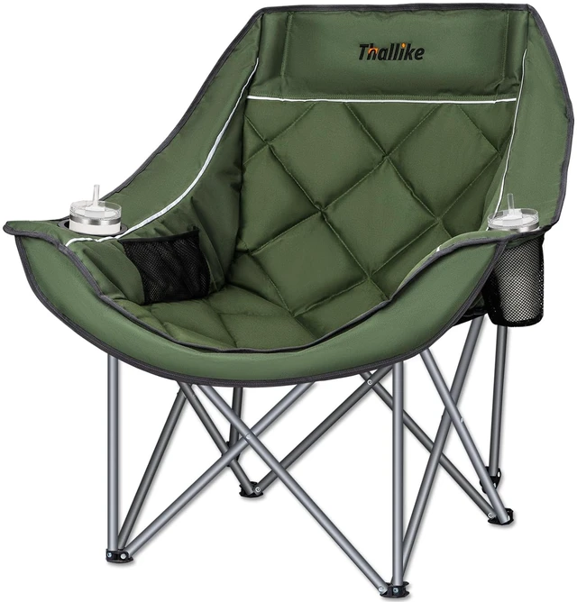 Main image of Oversized Camping Chair for Adults Heavy Duty Folding Chair with Cup Holders, Storage Pocket & Carry Bag Outdoor Padded Camp Chair for Backyard, Fishing & Sports Supports 400lbs (Army Green)